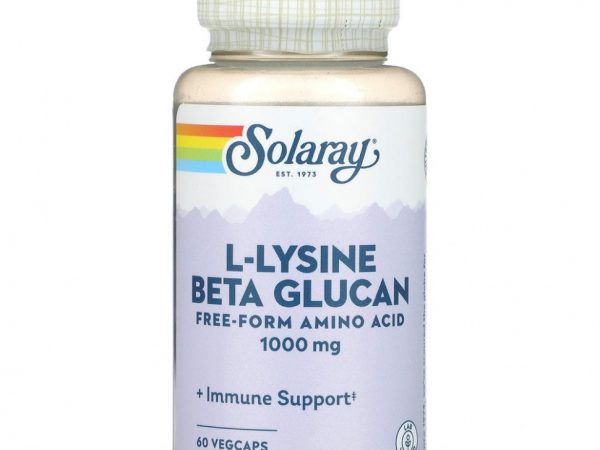 Solaray, L-лизин и бета-глюкан, 500 мг, 60 вегетарианских капсул