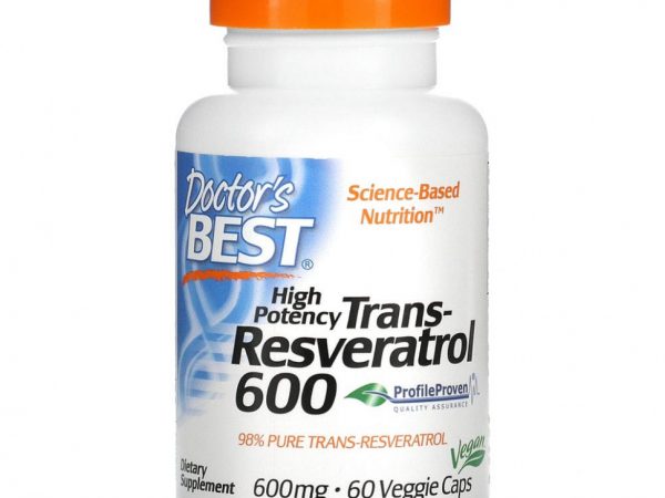 Doctor's Best, высокоэффективный транс-ресвератрол 600, 600 мг, 60 вегетарианских капсул