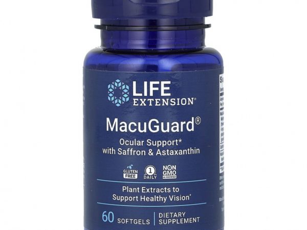 Life Extension, MacuGuard, поддержка зрения с шафраном и астаксантином, 60 капсул