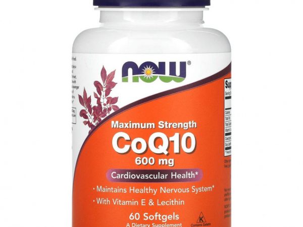 NOW Foods, коэнзим Q10 с витамином E и лецитином, максимальная эффективность, 600 мг, 60 капсул