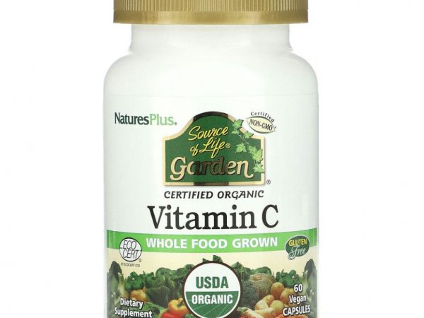 NaturesPlus, Source of Life Garden, сертифицированный органический витамин C, 60 растительных капсул