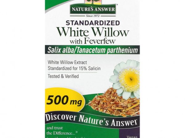 Nature's Answer, Белая ива с пиретрумом, 500 мг, 60 растительных капсул