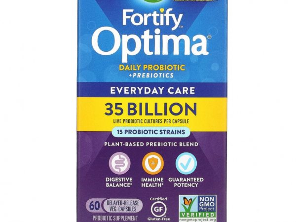 Nature's Way, Fortify Optima, препарат с пробиотиками и пребиотиками для приема каждый день, 35 млрд КОЕ, 60 вегетарианских капсул с отсроченным высвобождением