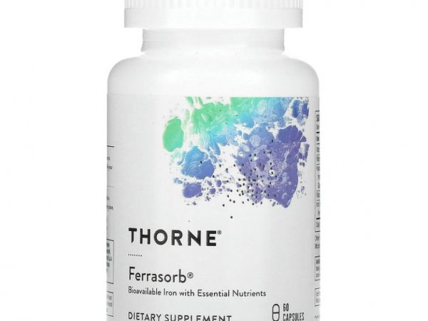 Thorne Research, Ferrasorb, железо с кофакторами, 60 капсул