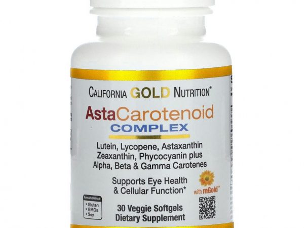 California Gold Nutrition, AstaCarotenoid, комплекс с лютеином, ликопином и астаксантином, 30 растительных мягких таблеток