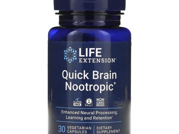 Life Extension, Quick Brain, ноотропный препарат, 30 вегетарианских капсул