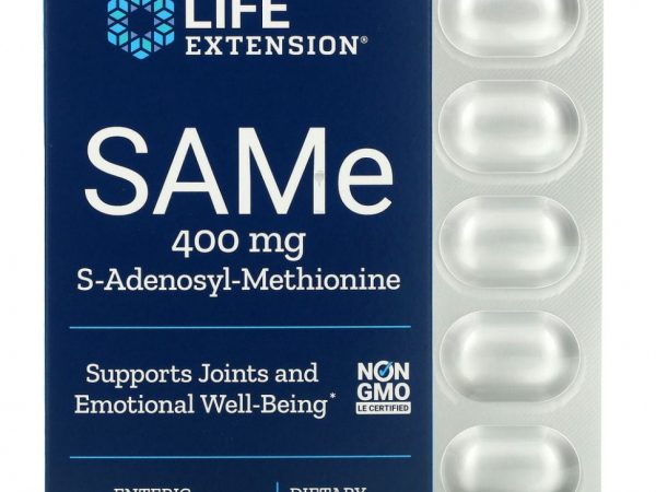 Life Extension, SAMe, S-аденозилметионин, 400 мг, 30 таблеток, покрытых кишечнорастворимой оболочкой