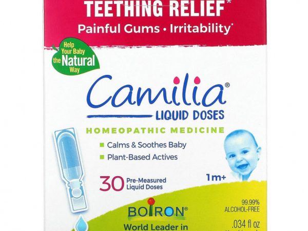 Boiron, Camilia, средство для снятия боли при прорезывании зубов, для младенцев от 1 месяца, 30 отмеренных жидких доз, 1 мл (0,034 жидк. унции) каждая