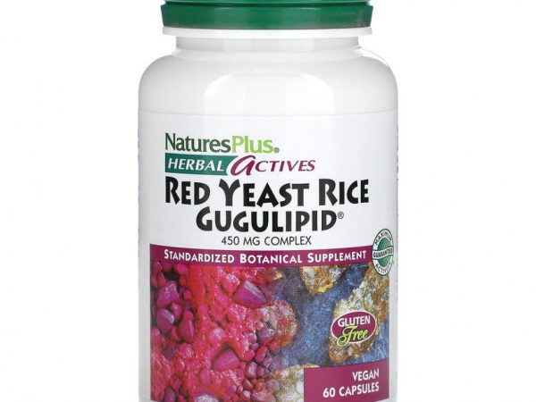 NaturesPlus, Herbal Actives, красный дрожжевой рис и гугулипид, 450 мг, 60 веганских капсул