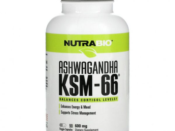 NutraBio Labs, Ашваганда KSM-66, 600 мг, 90 растительных капсул