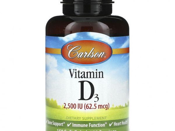 Carlson, Витамин D3, 2500 МЕ (62,5 мкг), 150 мягких таблеток
