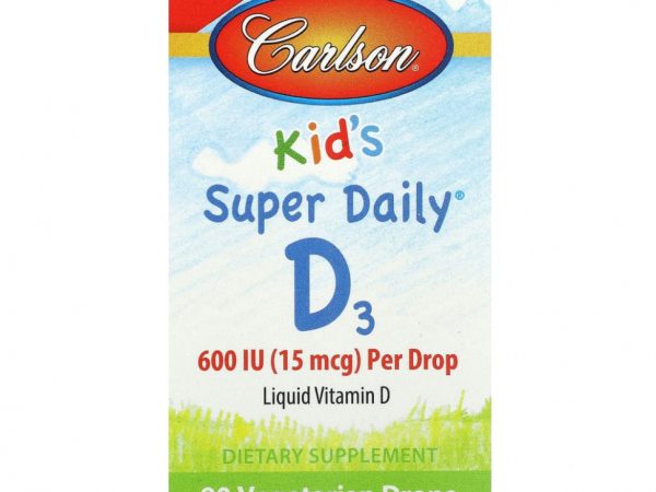 Carlson, Kid's Super Daily D3, 15 мкг (600 МЕ), 90 вегетарианских капель, 2,54 мл (0,086 жидк. Унции)