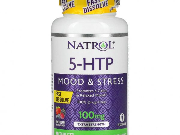 Natrol, 5-HTP, быстрорастворимый, особо эффективный, вкус диких ягод, 100 мг, 30 таблеток