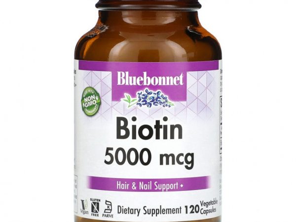 Bluebonnet Nutrition, Биотин, 5000 мкг, 120 растительных капсул