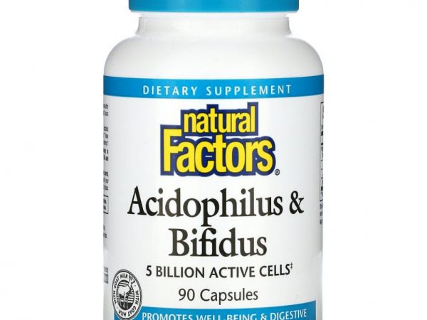Natural Factors, 5 млрд ацидофильных и бифидобактерий, 90 вегетарианских капсул