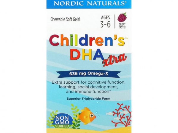 Nordic Naturals, Children's DHA Xtra, для детей от 3 до 6 лет, ягодный вкус, 636 мг, 90 мини-таблеток