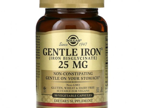 Solgar, Gentle Iron, 25 мг, 90 растительных капсул