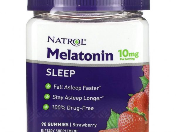 Natrol, мелатонин, со вкусом клубники, 10 мг, 90 жевательных конфет