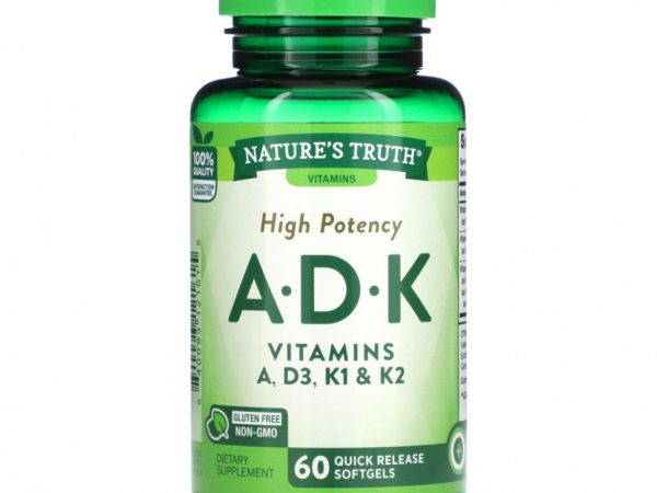 Nature's Truth, Высокая эффективность, A, D, K, 60 быстрорастворимых мягких таблеток