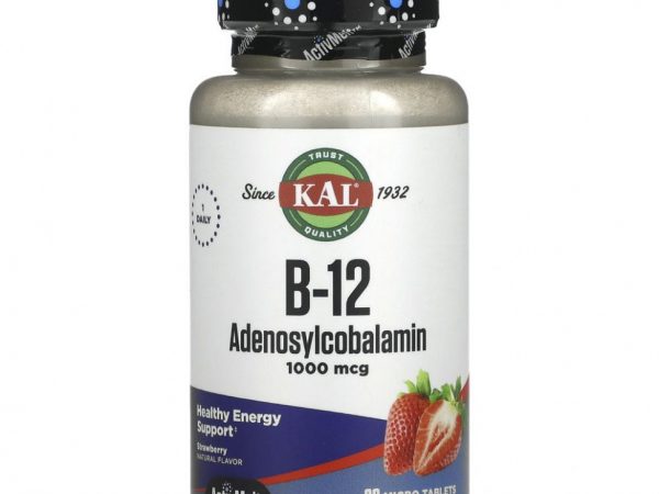 KAL, Аденозилкобаламин B12, клубника, 1000 мкг, 90 микротаблеток