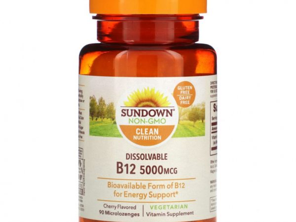 Sundown Naturals, Dissovable B12, вишня, 5000 мкг, 90 микролозиц