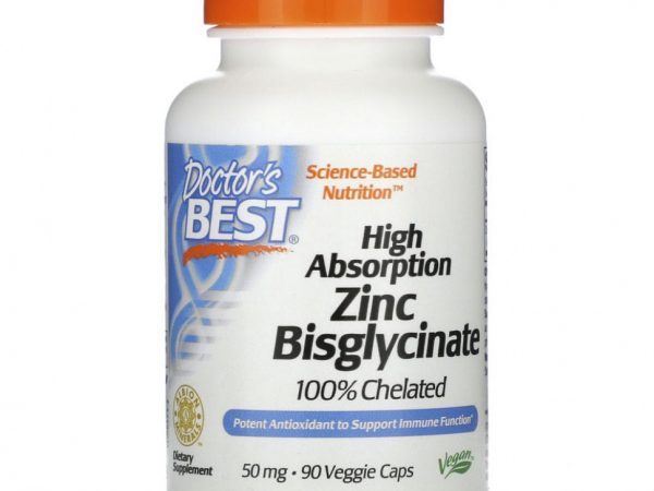 Doctor's Best, легкоусвояемый бисглицинат цинка, на 100% в хелатной форме, 50 мг, 90 вегетарианских капсул
