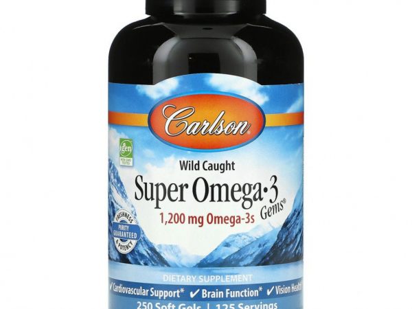 Carlson Labs, Wild Caught Super Omega-3 Gems, высокоэффективная омега-3 из морской рыбы, 600 мг, 250 капсул