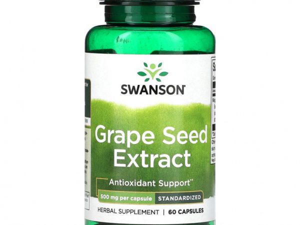 Swanson, Экстракт виноградных косточек, стандартизированный, 500 мг, 60 капсул