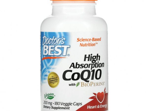 Doctor's Best, коэнзим Q10 с высокой степенью усвояемости, с BioPerine, 200 мг, 180 вегетарианских капсул