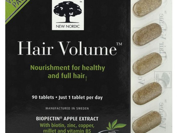 New Nordic, Hair Volume, средство для роста и объема волос, с экстрактом биопектина яблока, 90 таблеток