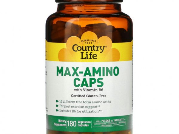 Country Life, Max-Amino Caps, с витамином B-6, 180 вегетарианских капсул
