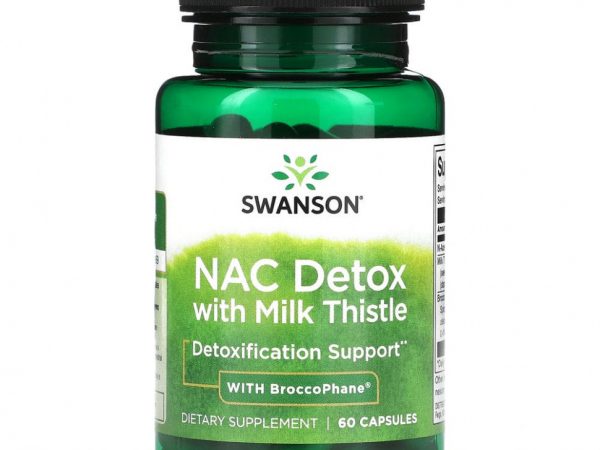 Swanson, NAC Detox с расторопшей и BroccoPhane, 60 капсул