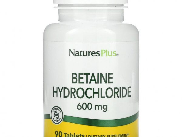 NaturesPlus, Бетаин гидрохлорид (Betaine Hydrochloride), 600 мг, 90 таблеток