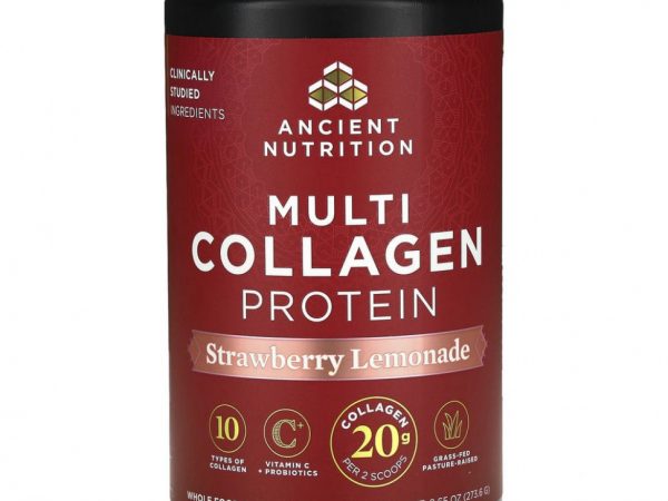 Dr. Axe / Ancient Nutrition, Multi Collagen Protein, Клубничный лимонад, 10,1 унции (285,6 г)