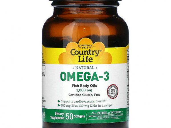 Country Life, Naturals Omega-3, 1000 мг, 50 мягких таблеток