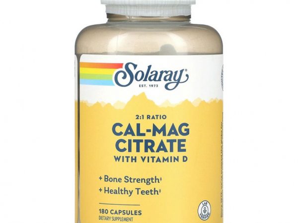 Solaray, Цитрат кальция и магния в соотношении 2:1 с добавлением витамина D-3, 180 капсул
