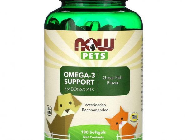 NOW Foods, Pets, омега-3 для собак и кошек, отличный рыбный вкус, 180 мягких таблеток