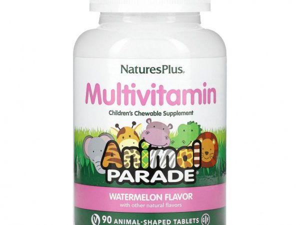 NaturesPlus, Мультивитамины для детей, Animal Parade, арбуз, 90 таблеток в форме животных
