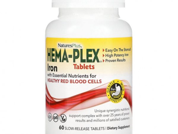 NaturesPlus, Hema-Plex, железо с незаменимыми питательными веществами для здоровых эритроцитов, 60 таблеток с медленным высвобождением