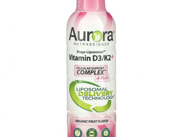 Aurora Nutrascience, Mega-Liposomal Vitamin D3+, витамин D3, органический фруктовый вкус, 9000 МЕ, 480 мл (16 жидк. унций)