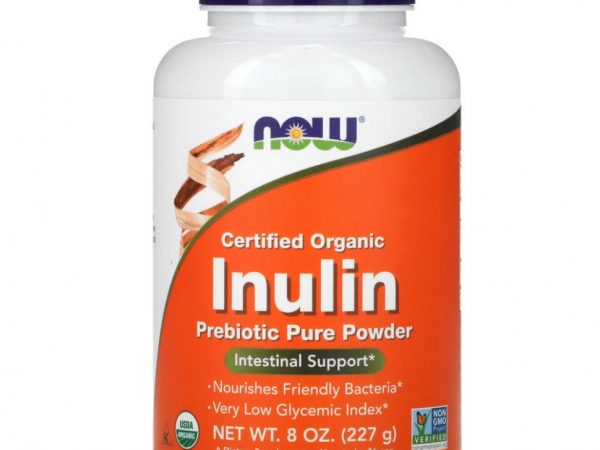 NOW Foods, сертифицированный органический инулин, пребиотик в чистом порошке, 227 г (8 унций)