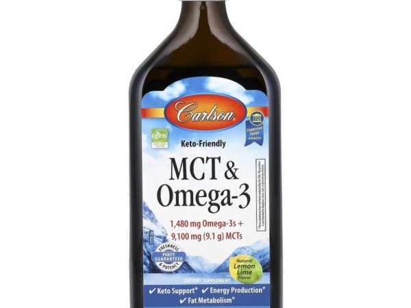 Carlson Labs, MCT и омега-3, натуральный лимон и лайм, 500 мл (16,9 жидк. Унции)