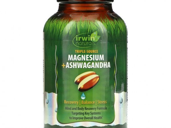 Irwin Naturals, Triple Source Magnesium + ашваганда, 60 мягких таблеток