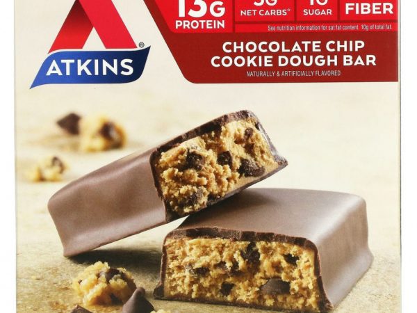 Atkins, протеиновый батончик для перекуса, со вкусом печенья с шоколадной крошкой, 5 штук по 60 г (2,12 унции)