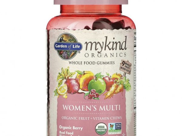 Garden of Life, MyKind Organics, мультивитамины для женщин, органические ягоды, 120 веганских жевательных таблеток