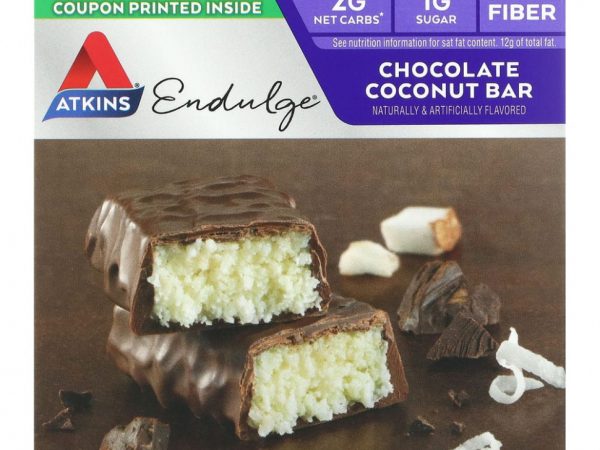 Atkins, Endulge, шоколадные батончики с кокосом, 5 батончиков, 40 г каждый