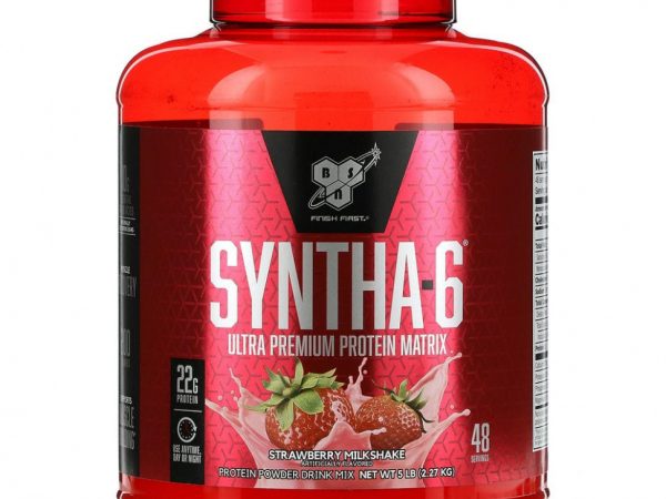 BSN, Syntha-6, протеиновая матрица ультрапремиального качества, клубничный молочный коктейль, 2,27 кг (5 фунтов)