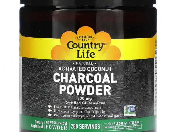 Country Life, Natural Activated Coconut Charcoal Powder, 500 mg, 5 oz (141.7 g)