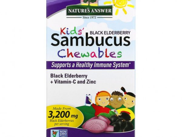 Nature's Answer, Kid's Sambucus, жевательные таблетки из черной бузины с витамином C и цинком, 45 жевательных таблеток