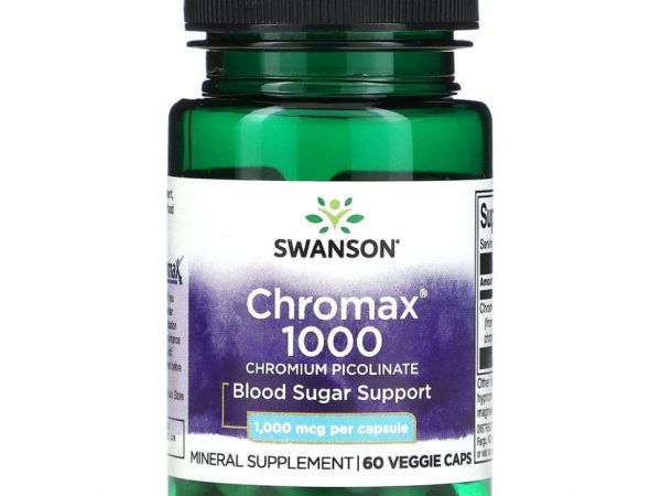 Swanson, Chromax 1000, пиколинат хрома, 1000 мкг, 60 растительных капсул